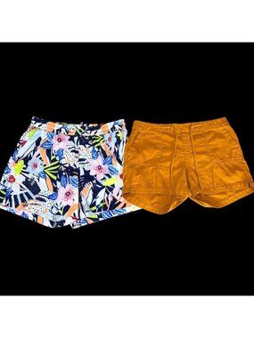 Old Navy Womens Shorts Bundle XL Floral Mustard Drawstring Waist Stretch Lightwe